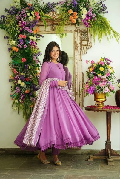 Purple Georgette Anarkali Suit Set Anarkali Kurtis 