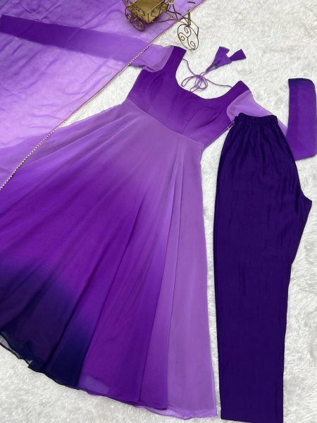Purple Georgette Anarkali Suit with Colorful Padded Work Festive Collection Anarkali Kurtis 