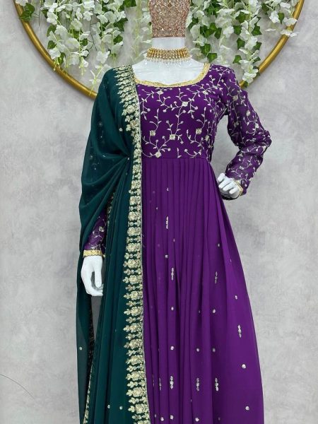 Purple Georgette Embroidered Anarkali Dress Anarkali Kurtis 