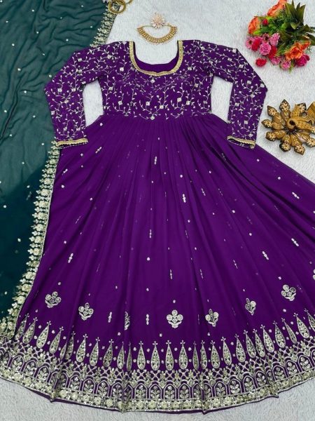Purple Georgette Embroidered Anarkali Dress Anarkali Kurtis 