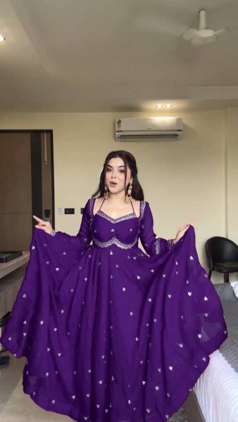 Purple Georgette Embroidery Anarkali Suit Set with Dupatta Ready to Wear for Celebrations Ready To Wear Collection
