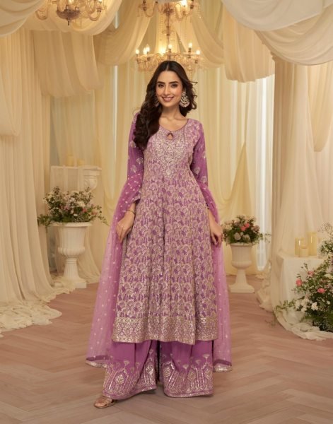 Purple Georgette Palazzo Salwar Suit with Embroidered Net Dupatta for Festive Occasions Designer Plazzo Salwar Suits Wholesale