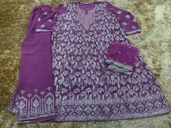 Purple Georgette Palazzo Salwar Suit with Embroidered Net Dupatta for Festive Occasions Designer Plazzo Salwar Suits Wholesale