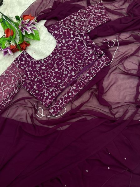 Purple Georgette Ruffle Saree Gown with Sequin Blouse Mom and Daughter Combo for Weddings Mom-Doughter Collection