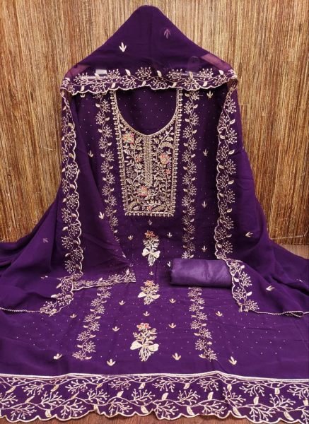 Purple Georgette Suit with Floral and Diamond Work Ethnic Style for Festivals at Wholesale Rate Color Set Matching Dress Material Wholesale