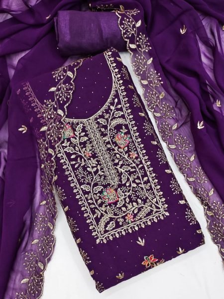 Purple Georgette Suit with Floral and Diamond Work Ethnic Style for Festivals at Wholesale Rate Color Set Matching Dress Material Wholesale