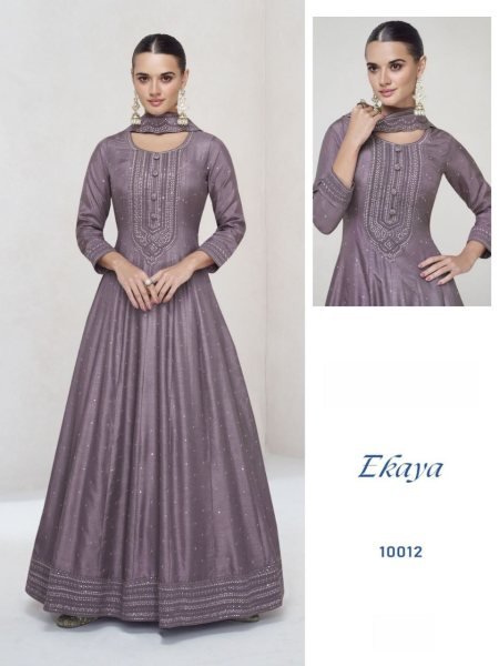 Purple Gray Anarkali Gown Suit For Indian Festivals   Weddings   Embroidery Work Anarakali Gown Wholesale