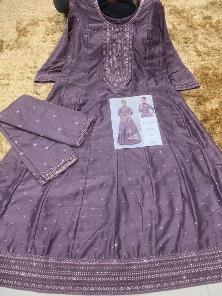 Purple Gray Anarkali Gown Suit For Indian Festivals   Weddings   Embroidery Work Anarakali Gown Wholesale