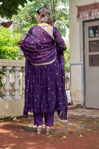 Purple Heavy Fendi Silk Embroidered Anarkali Suit Set  Ready To Wear Collection