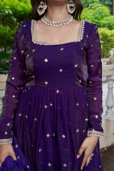 Purple Heavy Fendi Silk Embroidered Anarkali Suit Set  Ready To Wear Collection