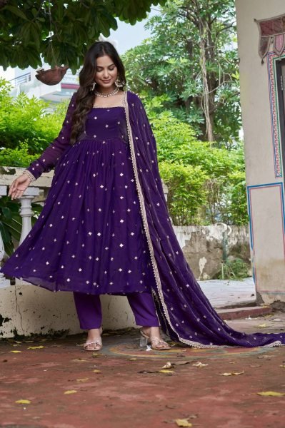 Purple Heavy Fendi Silk Embroidered Anarkali Suit Set  Ready To Wear Collection