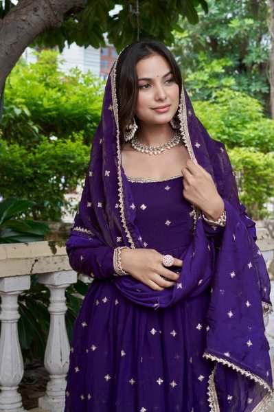 Purple Heavy Fendi Silk Embroidered Anarkali Suit Set  Ready To Wear Collection