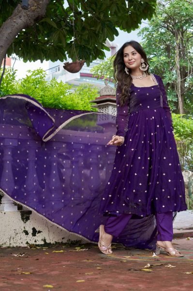 Purple Heavy Fendi Silk Embroidered Anarkali Suit Set  Ready To Wear Collection