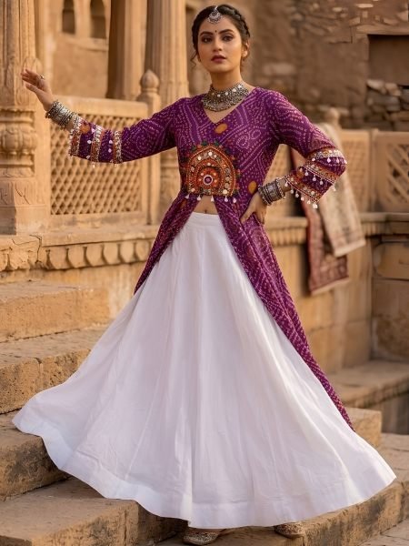 Purple Heavy Rayon Lehenga with Full Ghera and Fox Georgette Printed Kurti For Reseller   Lehenga