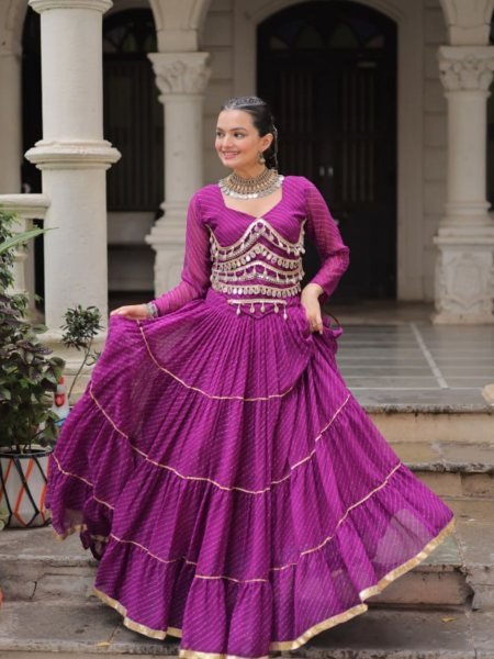 Purple Leheriya Lehenga with Stylish Blouse and Mirror Work Festive Glam Collection 2025  Lehenga