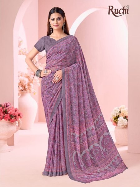 Purple Lightweight Georgette Saree with Fashion Print Design For Office Wear 