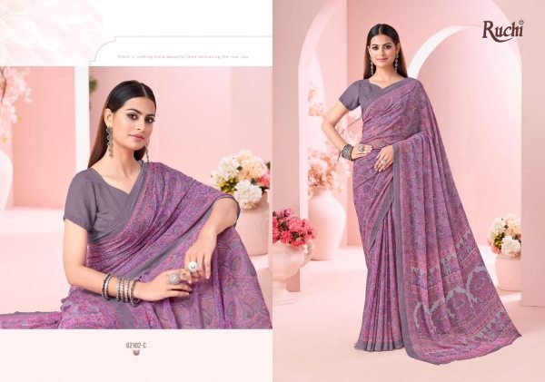 Purple Lightweight Georgette Saree with Fashion Print Design For Office Wear Georgette Sarees Wholesale