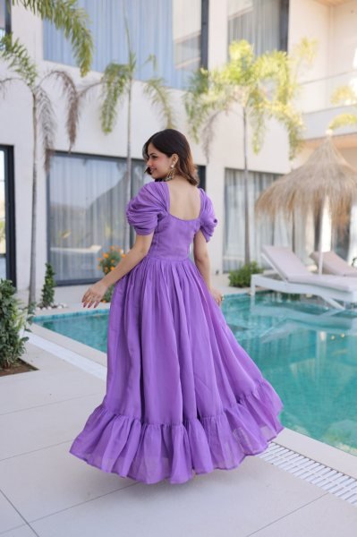 Purple Long Gown with Square Neck and Cap Sleeves For Special Occasions  Anarkali Kurtis 