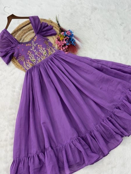Purple Long Gown with Square Neck and Cap Sleeves For Special Occasions  Anarkali Kurtis 
