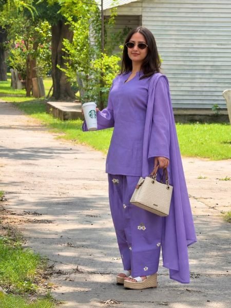 Purple Mal Chanderi Cotton Farshi Salwar Suit with Embroidery Work at Wholesale Rate Ready To Wear Suit