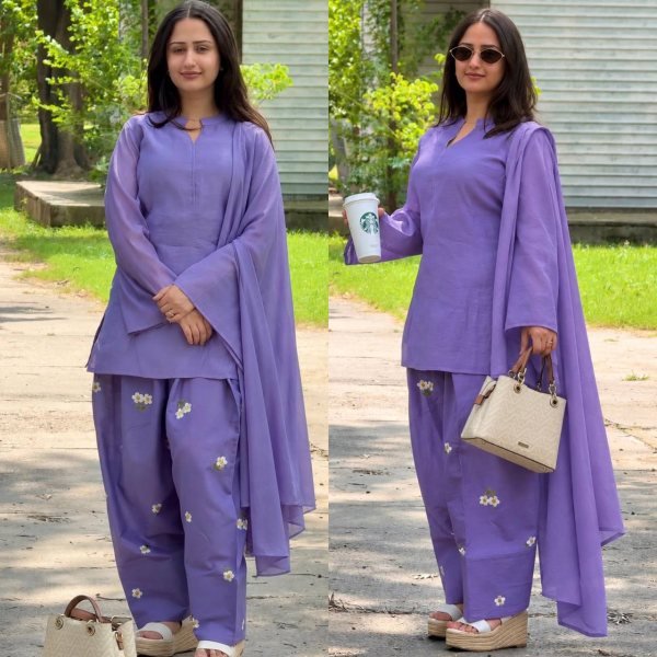 Purple Mal Chanderi Cotton Farshi Salwar Suit with Embroidery Work at Wholesale Rate Ready To Wear Collection