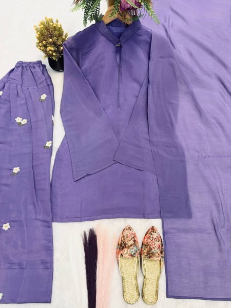 Purple Mal Chanderi Cotton Farshi Salwar Suit with Embroidery Work at Wholesale Rate Ready To Wear Collection