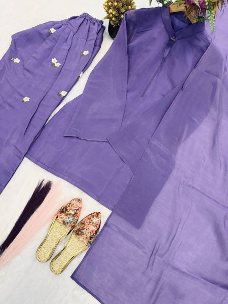 Purple Mal Chanderi Cotton Farshi Salwar Suit with Embroidery Work at Wholesale Rate Ready To Wear Collection