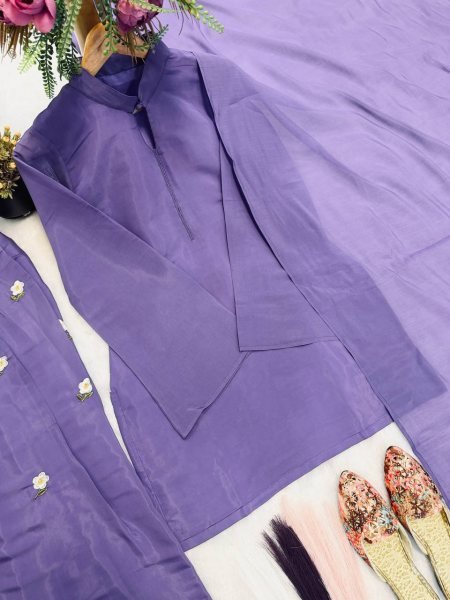 Purple Mal Chanderi Cotton Farshi Salwar Suit with Embroidery Work at Wholesale Rate Ready To Wear Collection