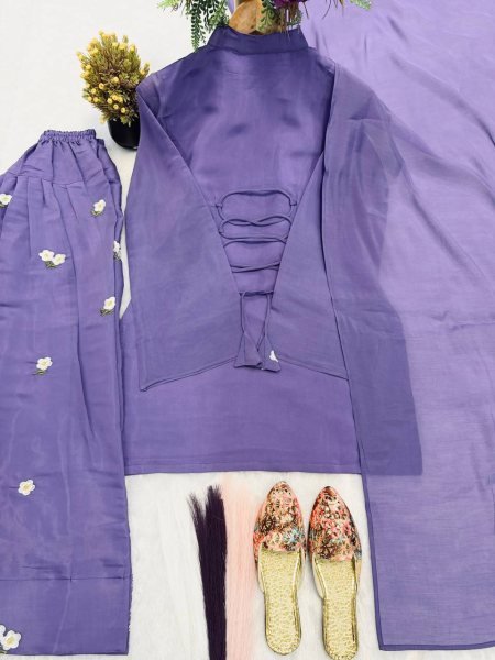 Purple Mal Chanderi Cotton Farshi Salwar Suit with Embroidery Work at Wholesale Rate Ready To Wear Collection