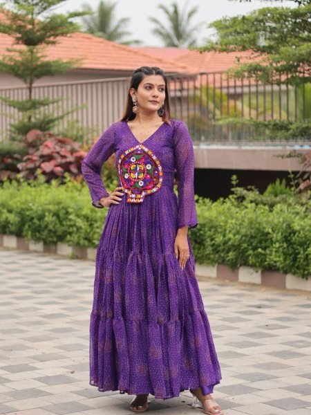 Purple Navratri Gown Faux Georgette with Heavy Gamathi Mirror Work Dandiya Nights Shop by Occasion