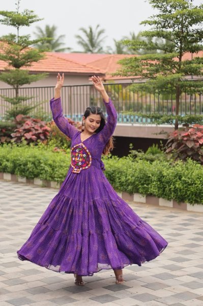 Purple Navratri Gown Faux Georgette with Heavy Gamathi Mirror Work Dandiya Nights Navratri Collection