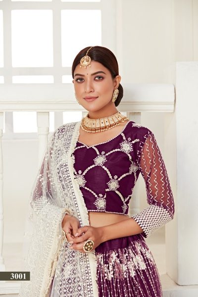 Purple Net Embroidered Wedding Wear Lehenga Designer Lehenga Choli