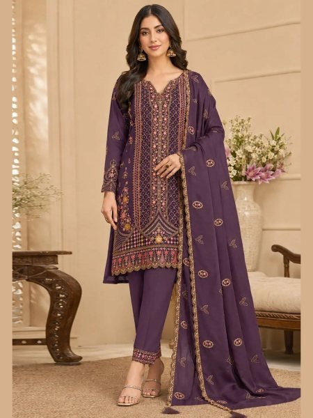 Purple Rangoli Crush Semi Stitched Salwar Suit with Heavy Sequins Embroidery Wholesale Salwar Kameez Suppliers in Australia