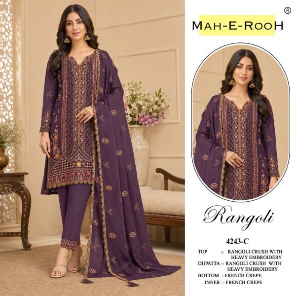 Purple Rangoli Crush Semi Stitched Salwar Suit with Heavy Sequins Embroidery Pakistani Suits Wholesale