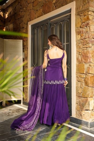 Purple Rangoli Silk Kurti Palazzo Suit with Elegant Embroidery and Organza Lace Dupatta 3 Piece Kurti Set