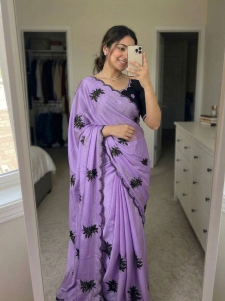 Purple Rangoli Silk Saree with Heavy Embroidery Work for Wedding Wear