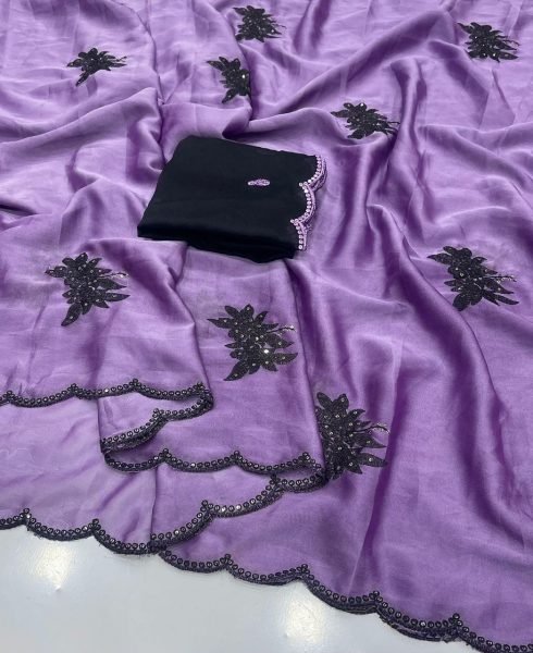 Purple Rangoli Silk Saree with Heavy Embroidery Work for Wedding Wear Silk Sarees Wholesale