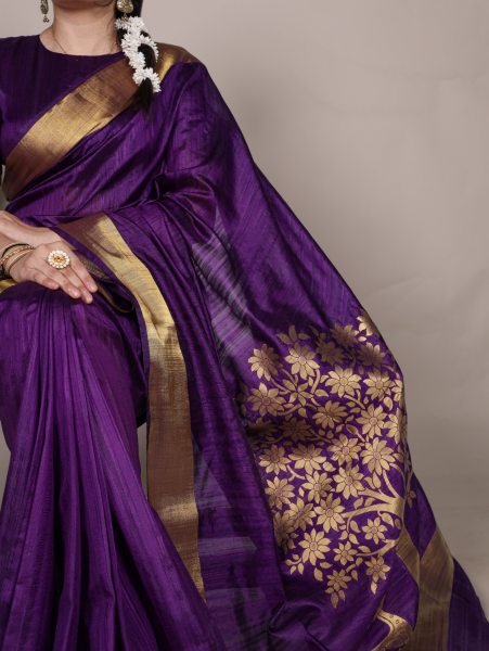 Purple Raw Silk Saree with Golden Zari Weaving for Wedding Wear  Silk Sarees Wholesale