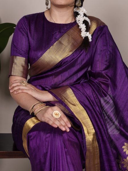 Purple Raw Silk Saree with Golden Zari Weaving for Wedding Wear  Silk Sarees Wholesale