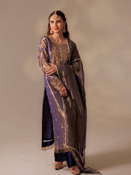 Revolutionary Purple Roman Shimar Kurti With Embroidery Dupatta Lace Border For Wedding Ready To Wear Suit