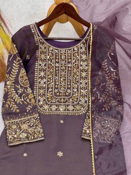 Revolutionary Purple Roman Shimar Kurti With Embroidery Dupatta Lace Border For Wedding Ready To Wear Collection