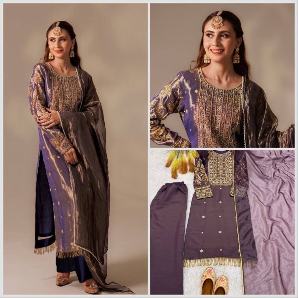 Revolutionary Purple Roman Shimar Kurti With Embroidery Dupatta Lace Border For Wedding Ready To Wear Collection