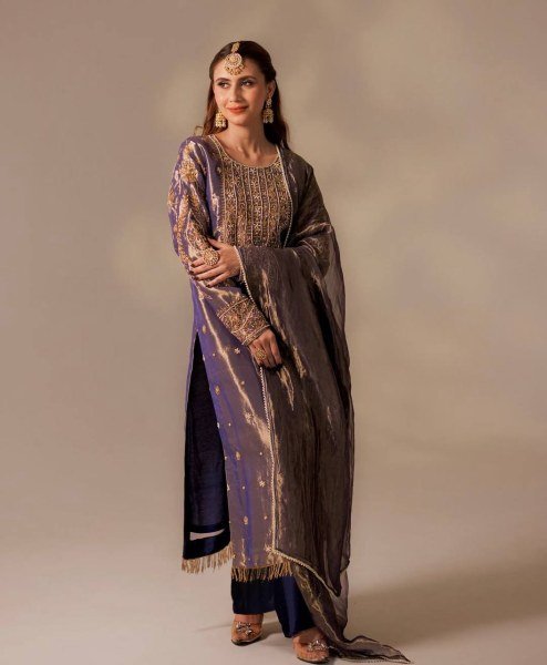 Revolutionary Purple Roman Shimar Kurti With Embroidery Dupatta Lace Border For Wedding Ready To Wear Collection