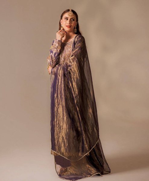 Revolutionary Purple Roman Shimar Kurti With Embroidery Dupatta Lace Border For Wedding Ready To Wear Collection