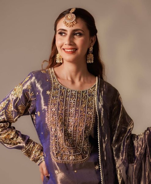 Revolutionary Purple Roman Shimar Kurti With Embroidery Dupatta Lace Border For Wedding Ready To Wear Collection