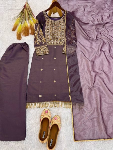 Revolutionary Purple Roman Shimar Kurti With Embroidery Dupatta Lace Border For Wedding Ready To Wear Collection