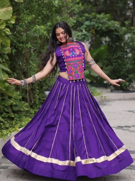 Purple Roman Silk Lehenga Choli with Heavy Flair Perfect for Garba Nights  Lehenga