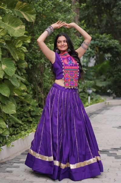 Purple Roman Silk Lehenga Choli with Heavy Flair Perfect for Garba Nights Navratri Lehnega Choli