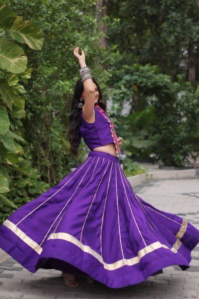 Purple Roman Silk Lehenga Choli with Heavy Flair Perfect for Garba Nights Navratri Lehnega Choli
