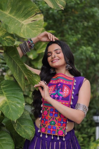 Purple Roman Silk Lehenga Choli with Heavy Flair Perfect for Garba Nights Navratri Lehnega Choli